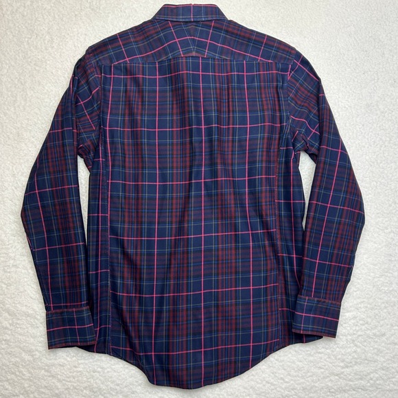 Thomas Pink Dress Shirt Mens 15.5 Blue Pink Plaid Slim Superfine Italian Cotton - Picture 3 of 13